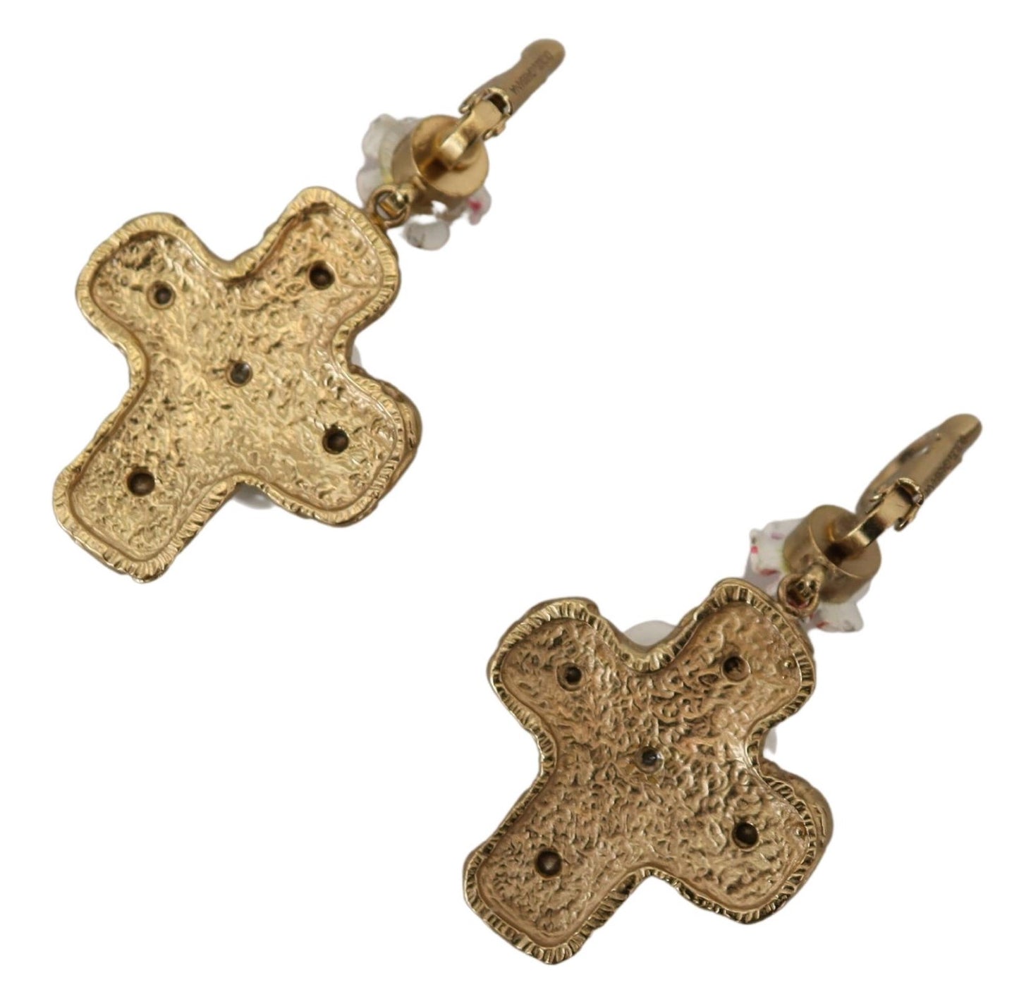 Gold and Pink Sicily Cross Dangling Earrings