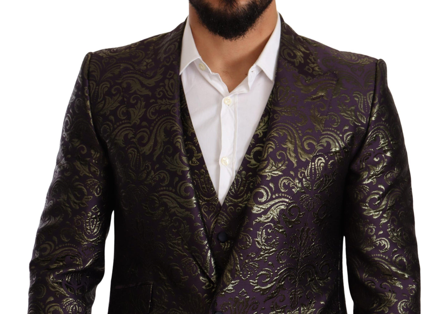 Exquisite Purple Brocade Three Piece Suit