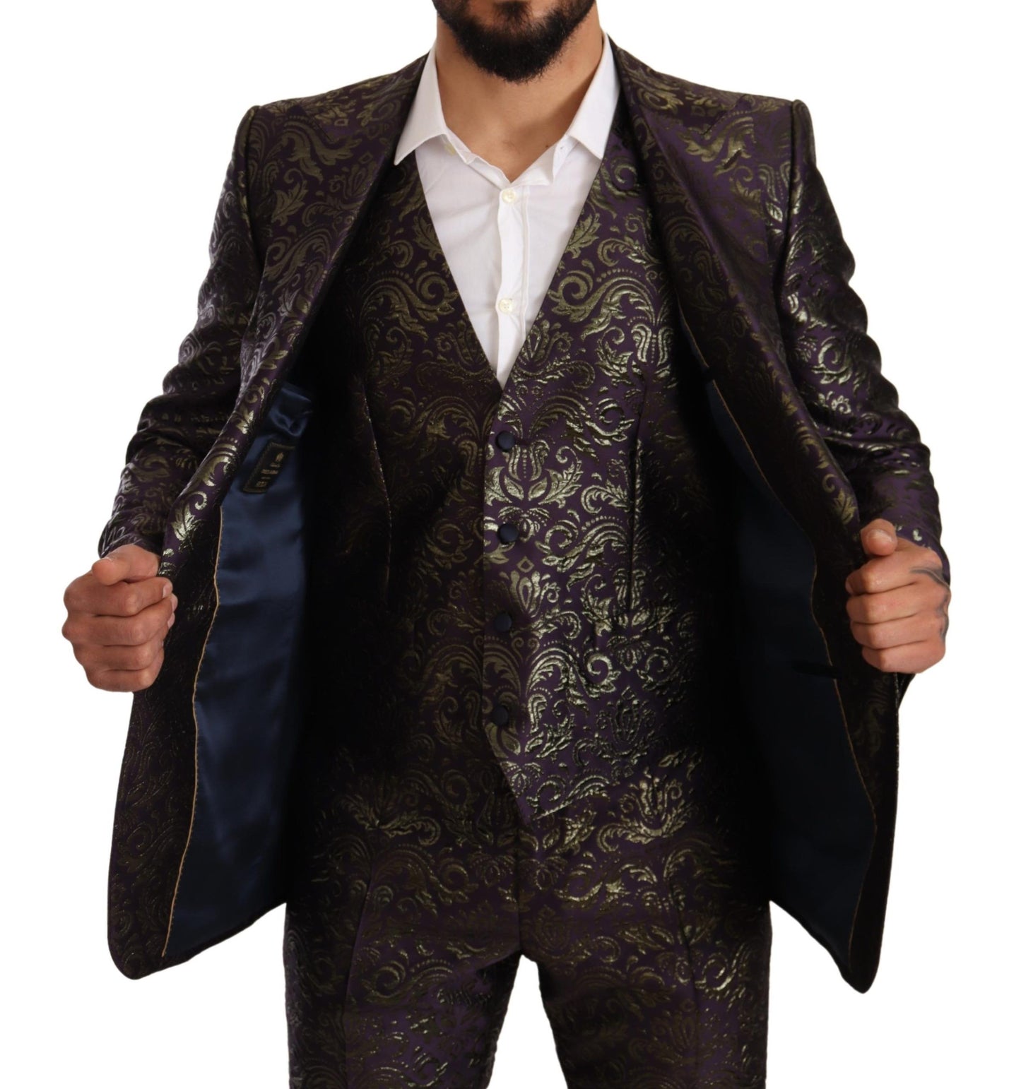 Exquisite Purple Brocade Three Piece Suit