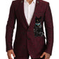 Elegant Maroon Leaf Pattern Two-Piece Suit