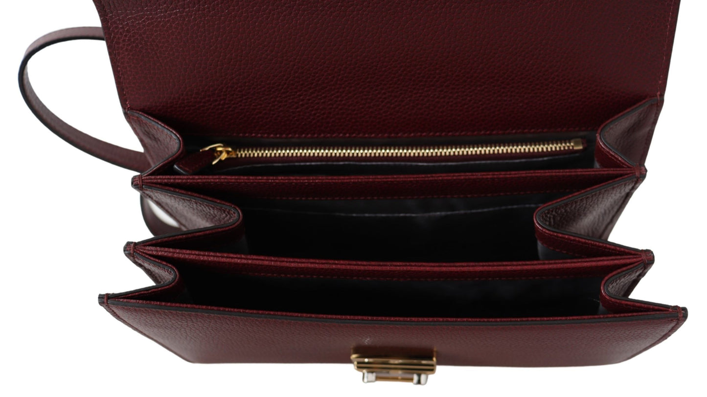 Elegant Smooth Leather Shoulder Bag in Dark Red