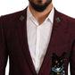 Elegant Maroon Leaf Pattern Two-Piece Suit