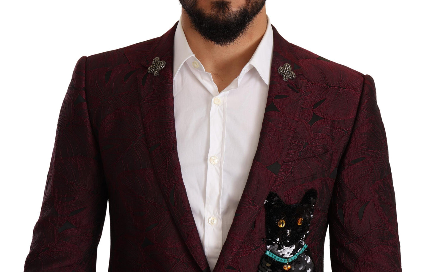 Elegant Maroon Leaf Pattern Two-Piece Suit