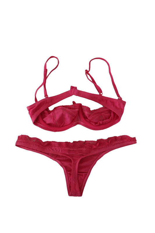 Chic Dark Pink Lace Cotton Lingerie Set