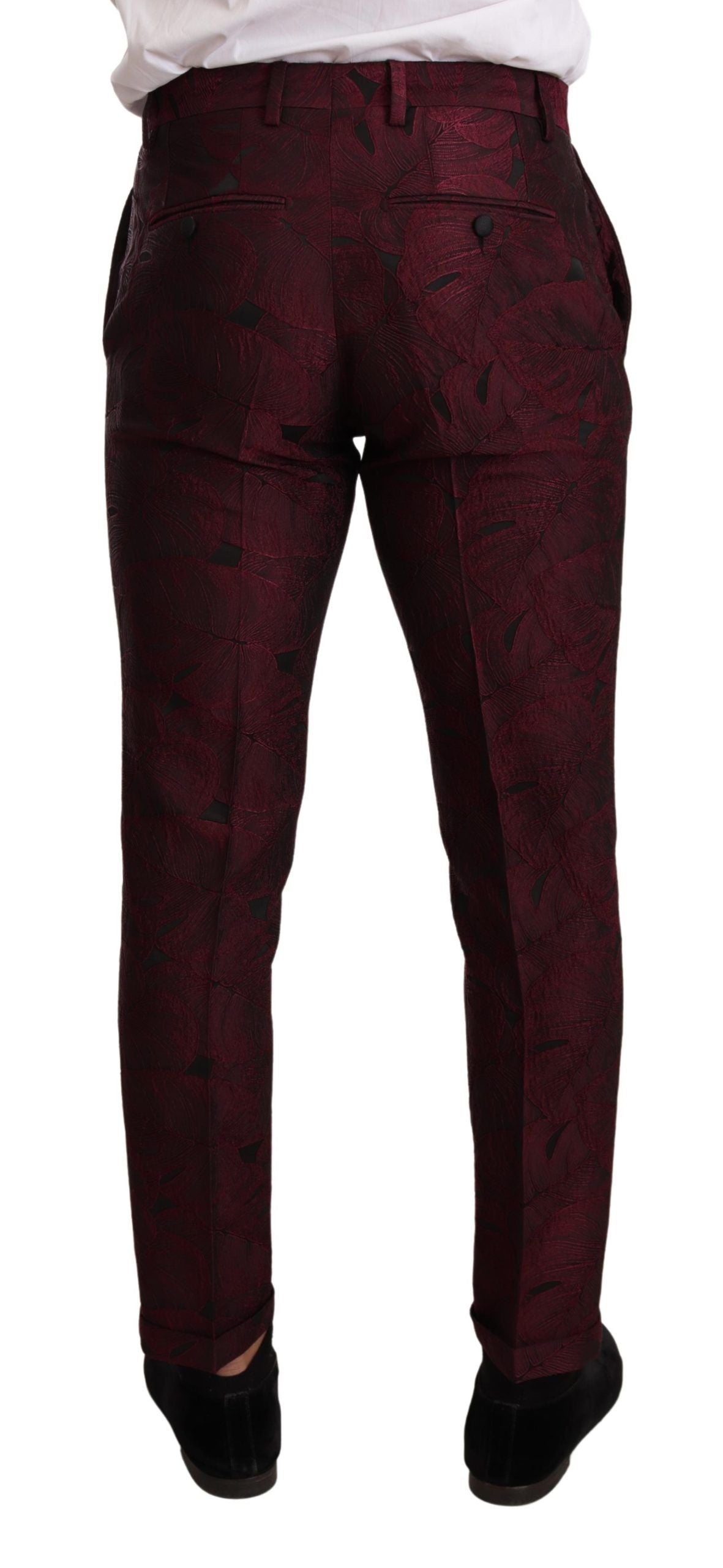 Elegant Maroon Leaf Pattern Two-Piece Suit