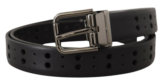 Elegant Black Leather Belt with Metal Buckle