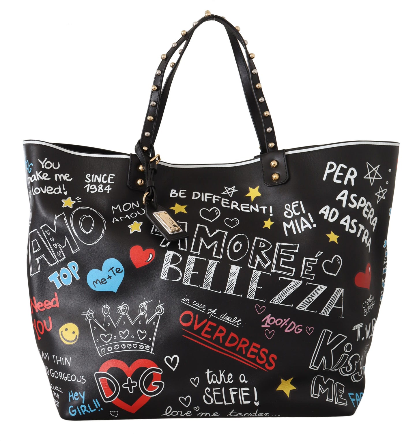 Elegant Multicolor Print Leather Tote Bag