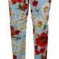 Light Blue Fiori Print Trouser Straight Pants