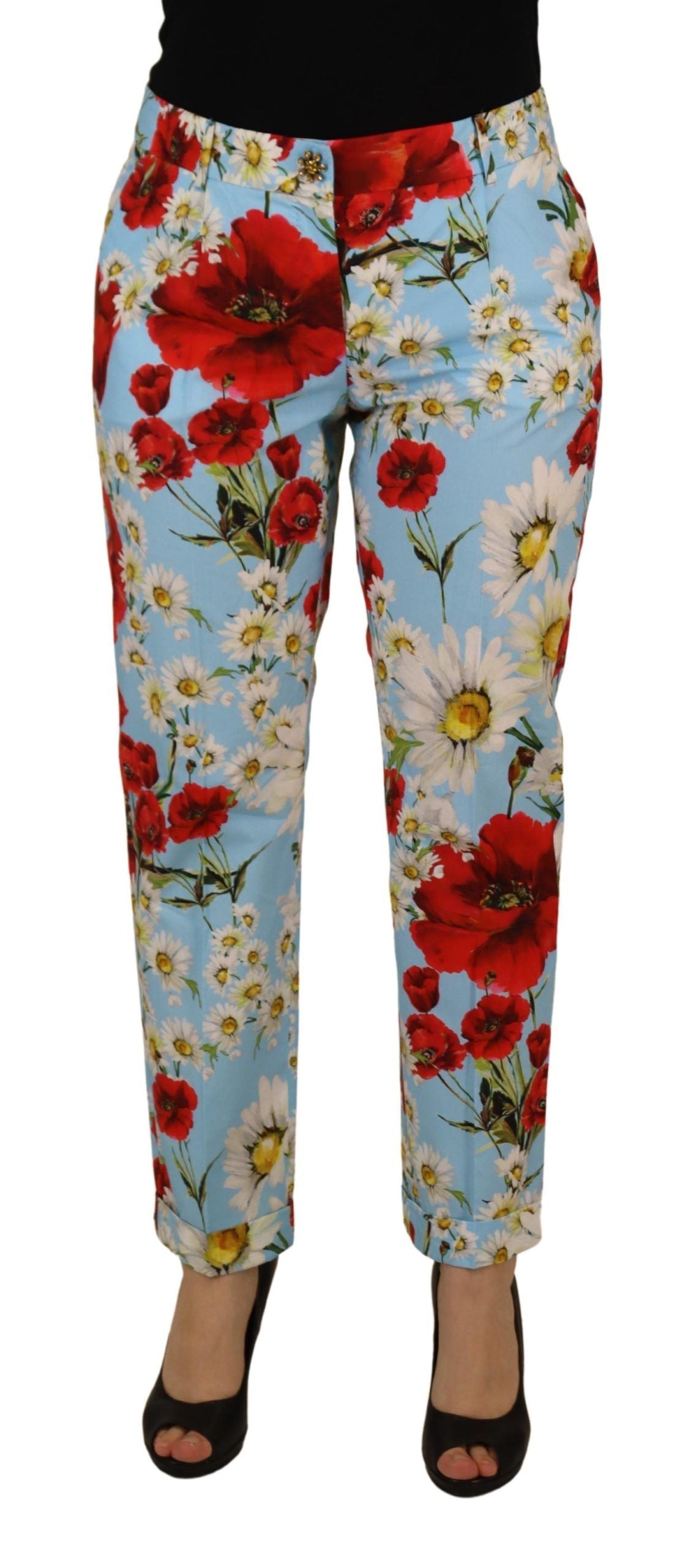 Light Blue Fiori Print Trouser Straight Pants