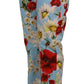 Light Blue Fiori Print Trouser Straight Pants