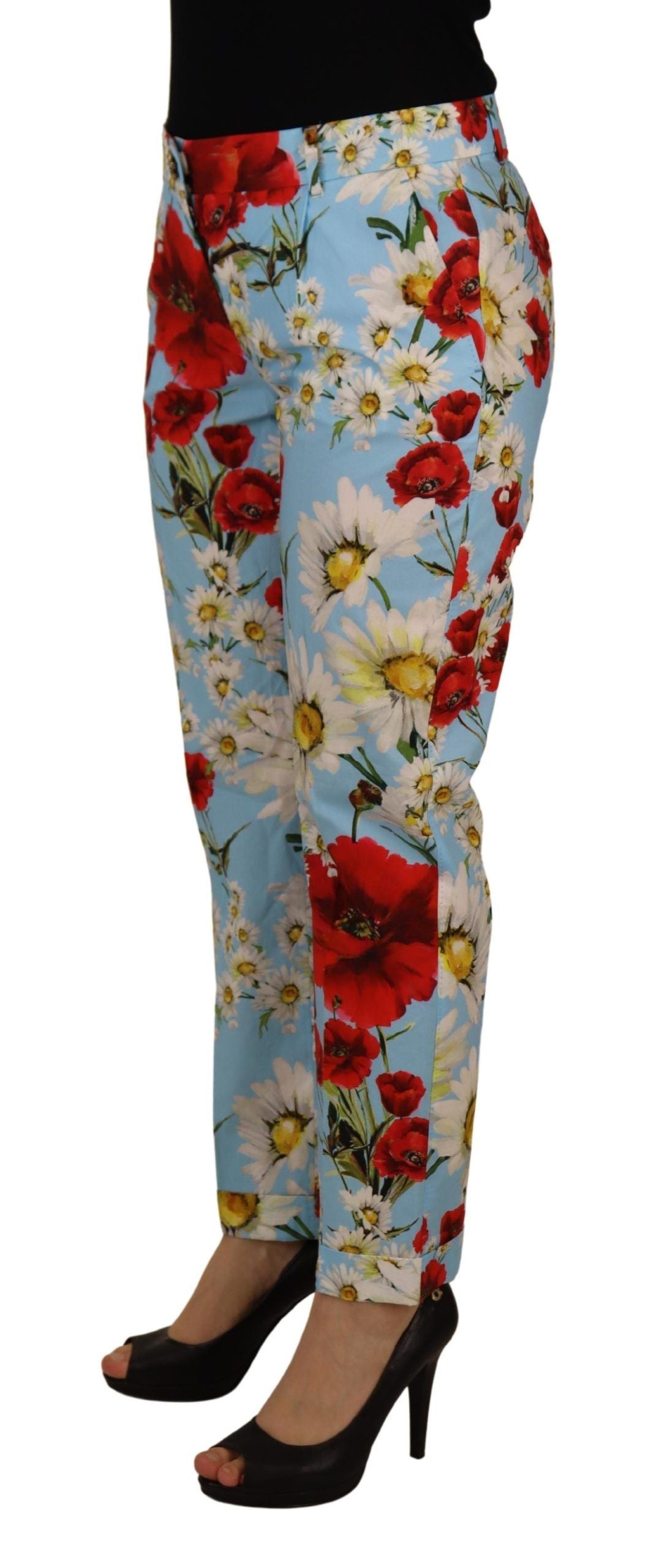 Light Blue Fiori Print Trouser Straight Pants