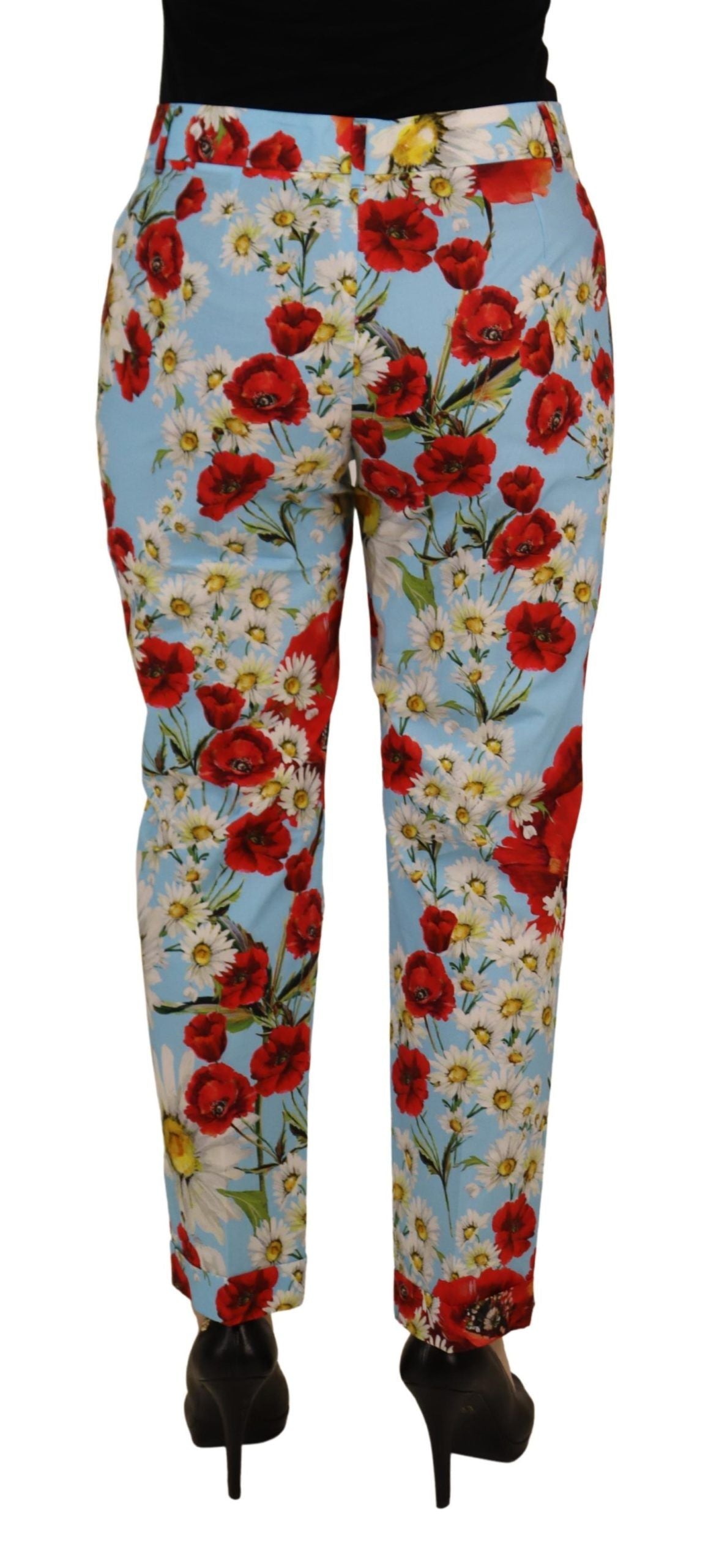 Light Blue Fiori Print Trouser Straight Pants