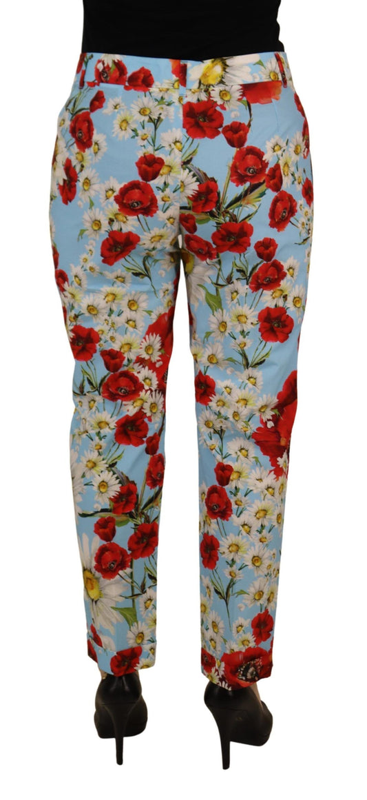 Light Blue Fiori Print Trouser Straight Pants