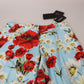 Light Blue Fiori Print Trouser Straight Pants