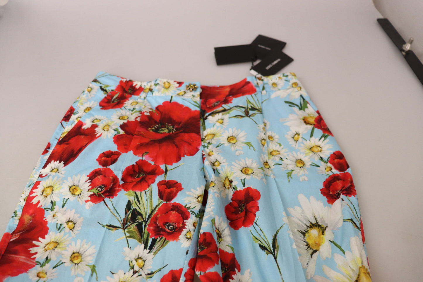 Light Blue Fiori Print Trouser Straight Pants