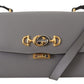 Elegant Grey Leather Shoulder Bag with Gold-Toned Metal