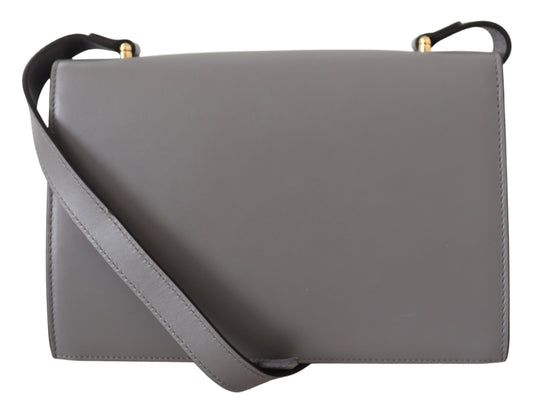 Elegant Grey Leather Shoulder Bag with Gold-Toned Metal