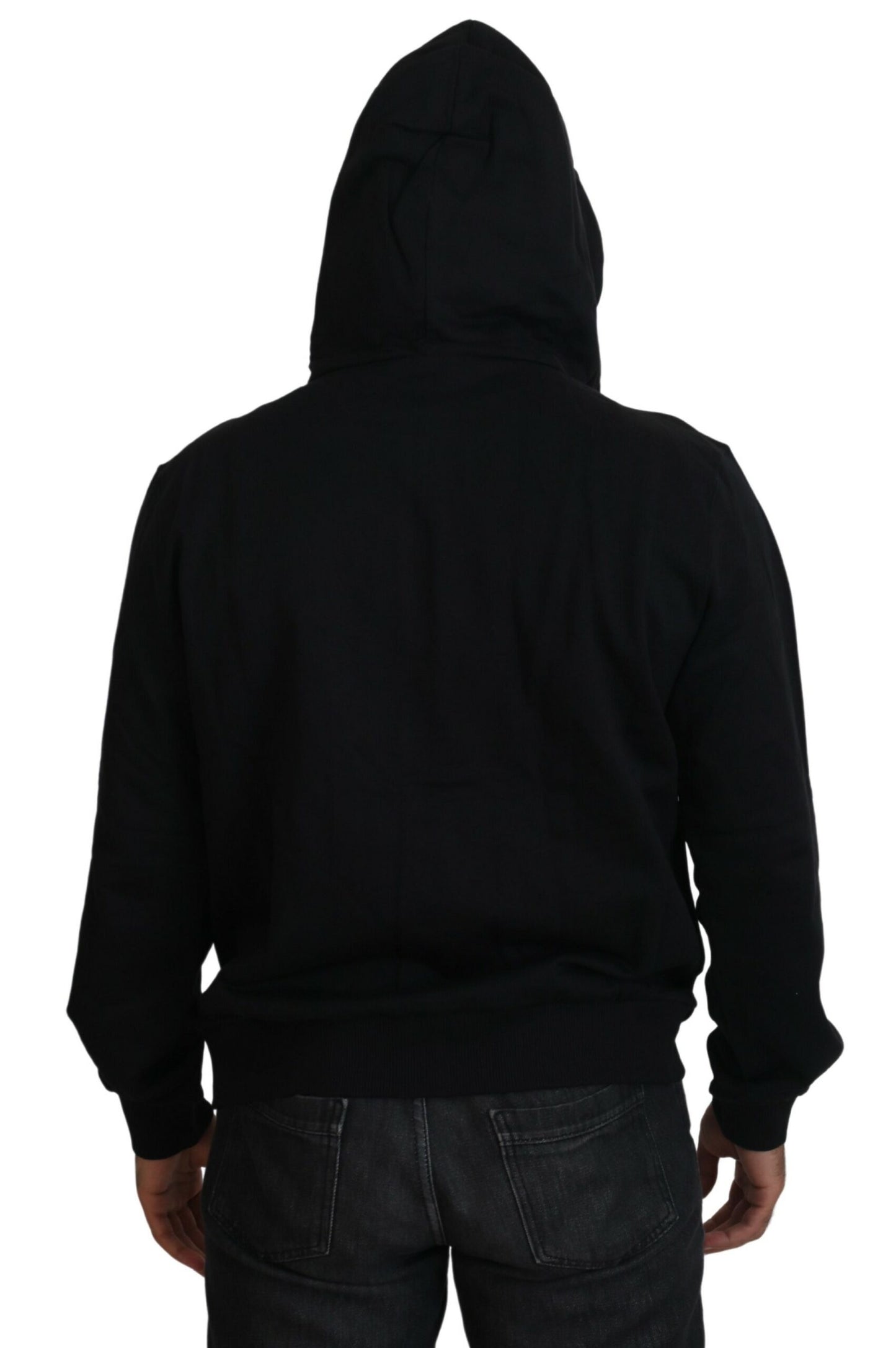 Elegant Black Cotton Hooded Sweater