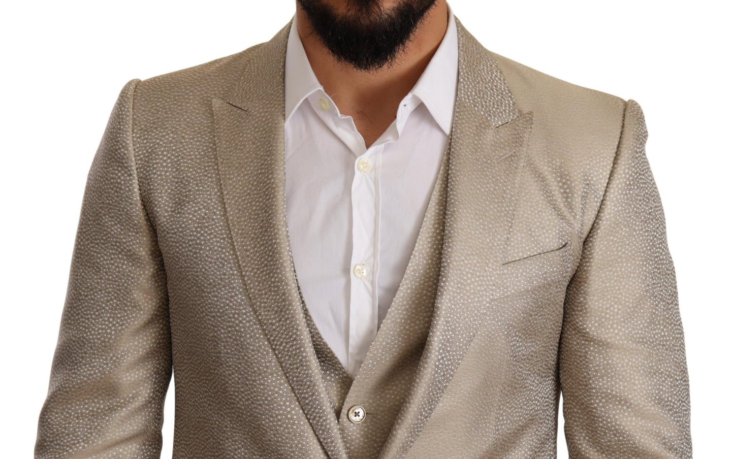 Elegant Gold Silk Three-Piece Martini Suit