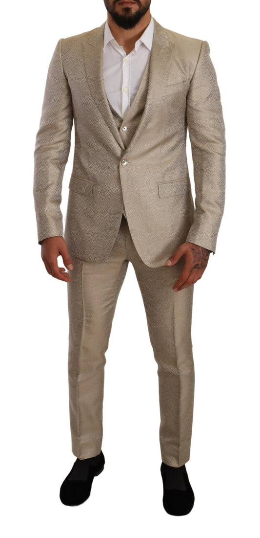 Elegant Gold Silk Three-Piece Martini Suit