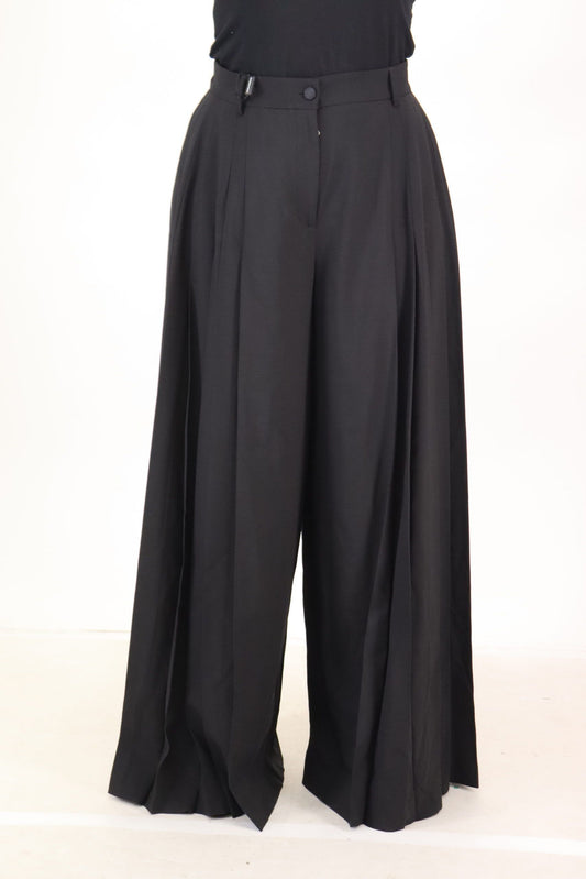 Black Wide Leg High Waist Women Wool Pants