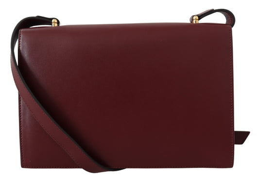 Elegant Smooth Leather Shoulder Bag in Dark Red