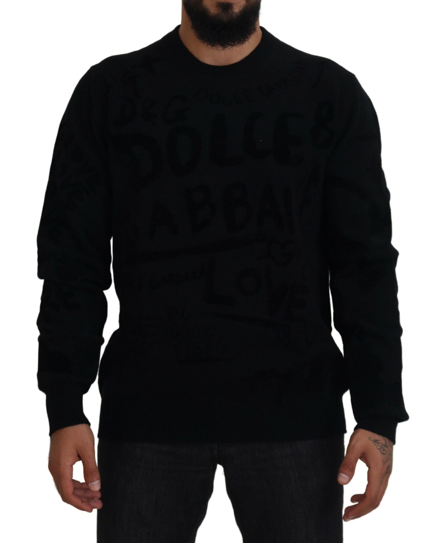 Elegant Black Wool Crewneck Sweater