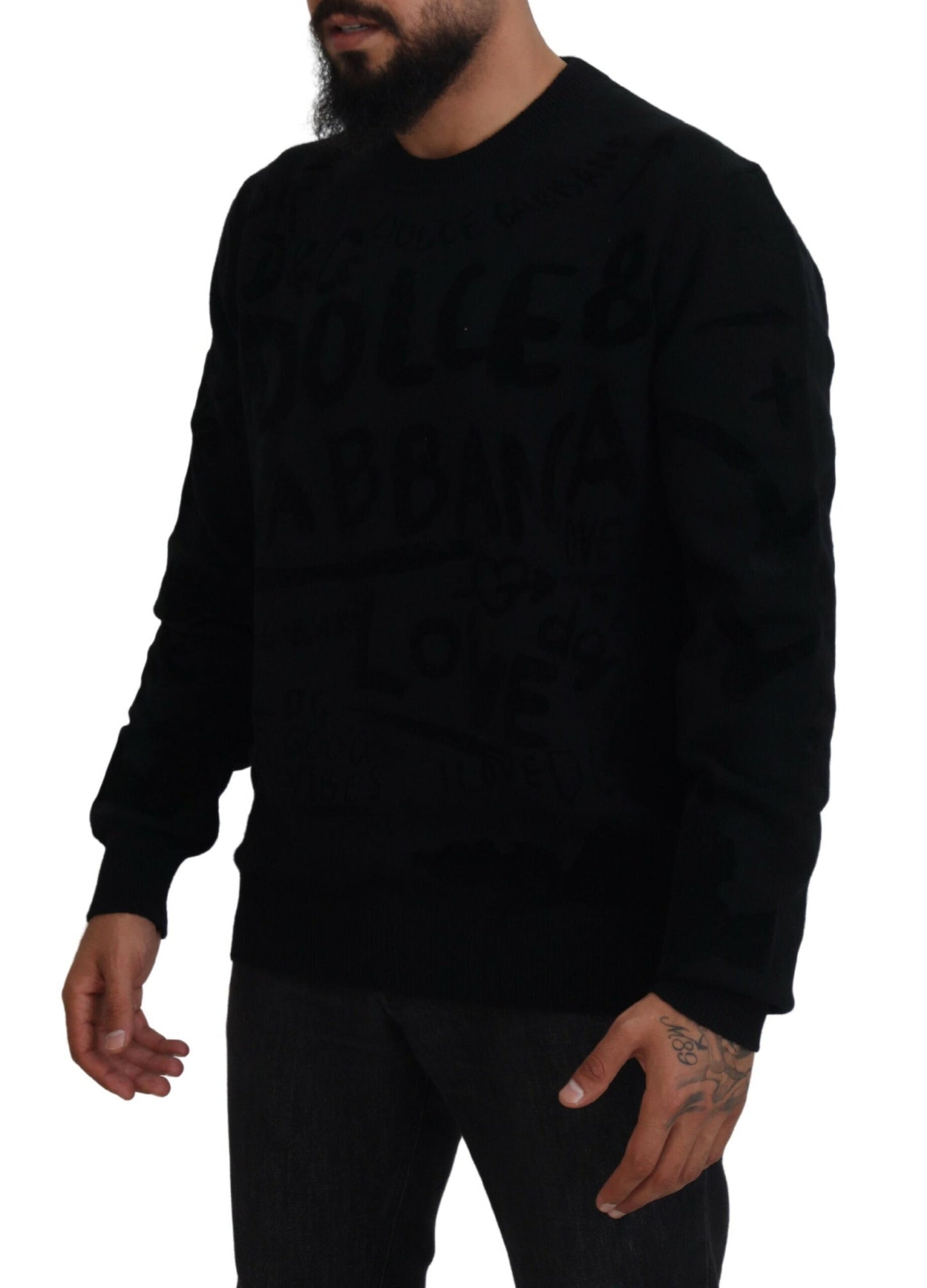 Elegant Black Wool Crewneck Sweater