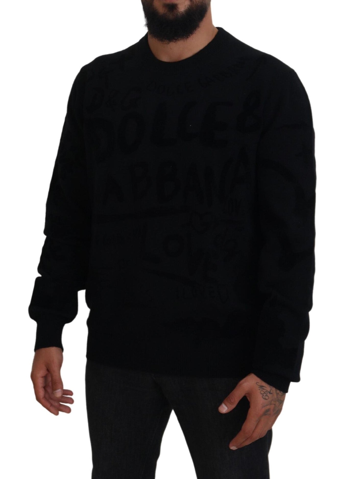 Elegant Black Wool Crewneck Sweater