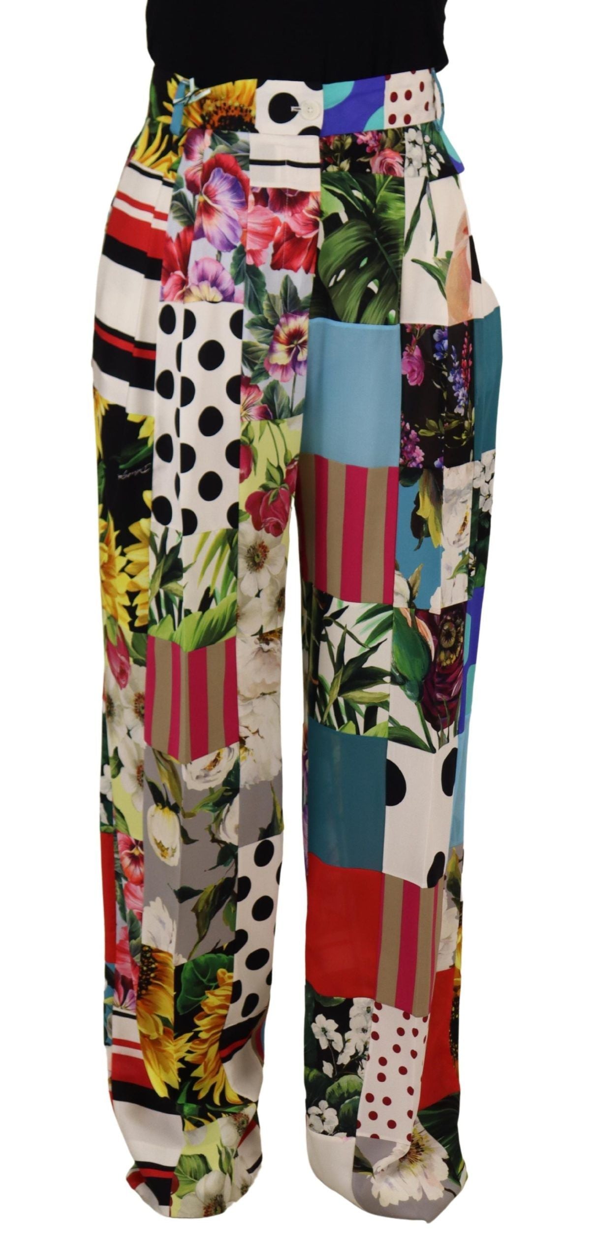 Exquisite Multicolor High Waist Silk Pants