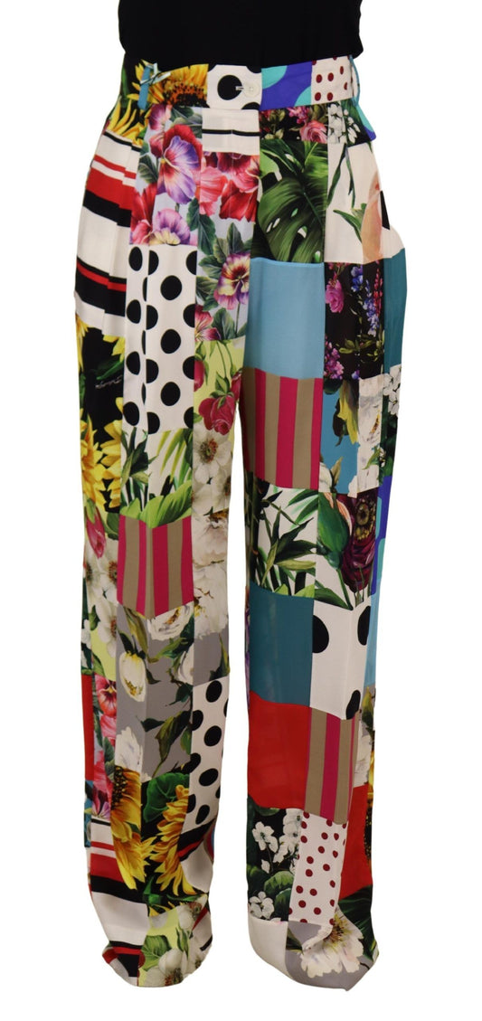 Exquisite Multicolor High Waist Silk Pants