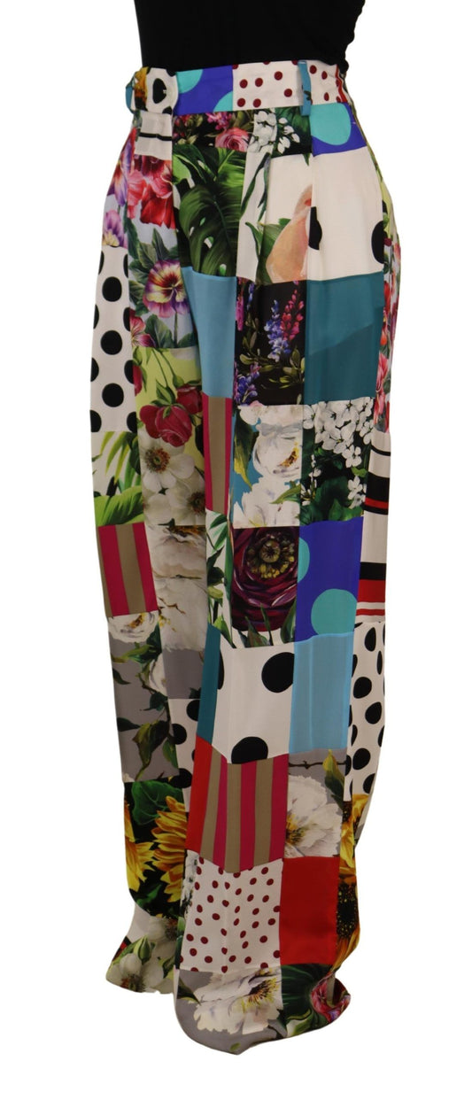 Exquisite Multicolor High Waist Silk Pants