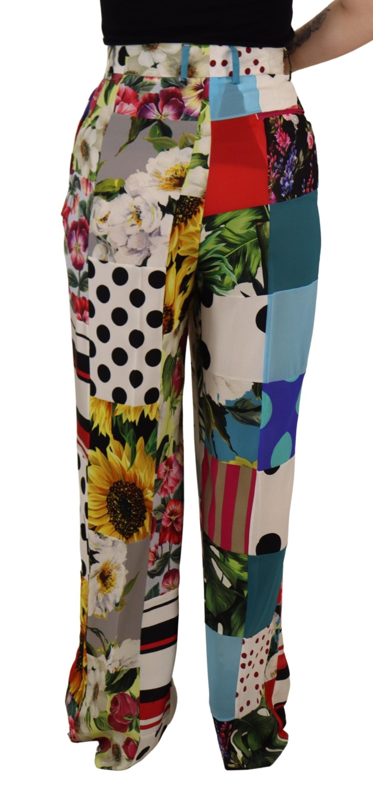 Exquisite Multicolor High Waist Silk Pants