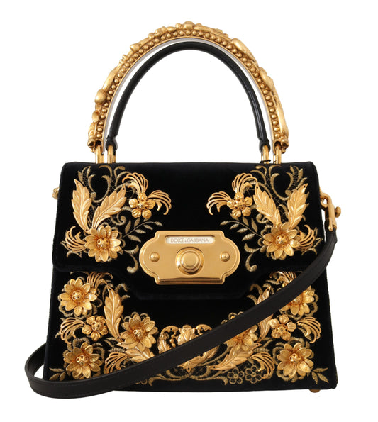 Elegant Black Brocade Hand Shoulder Bag