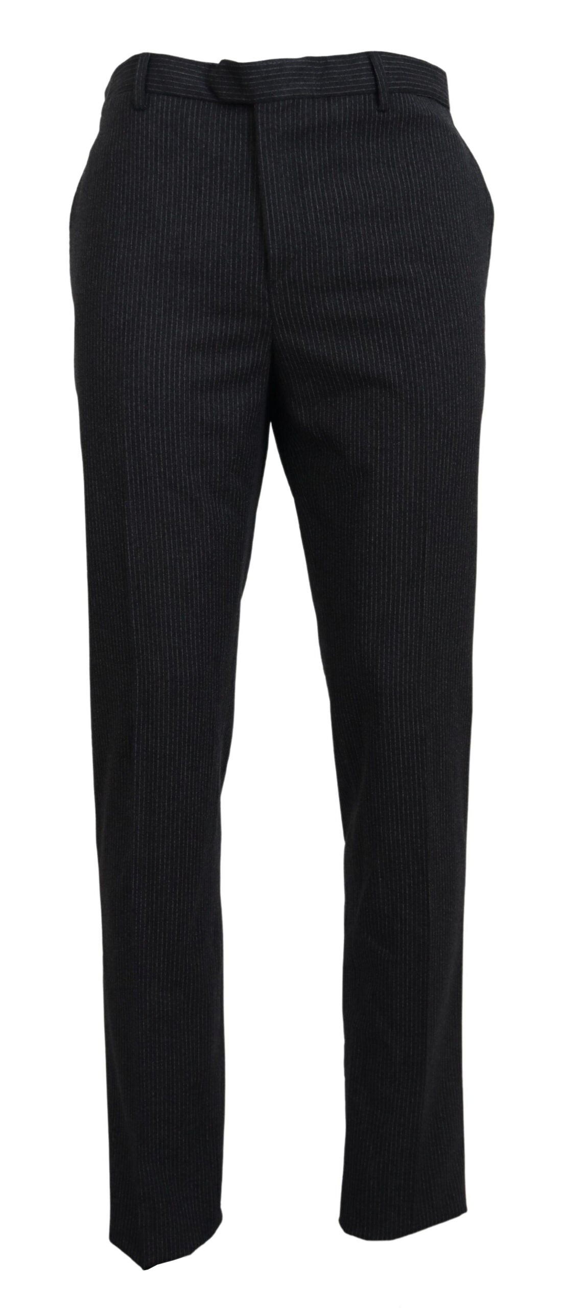 Black Wool Striped Straight Fit Men Pants