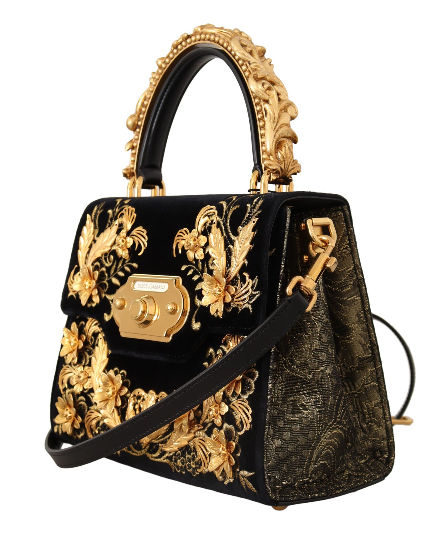 Elegant Black Brocade Hand Shoulder Bag