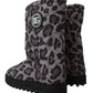 Elegant Gray Leopard Mid Calf Boots