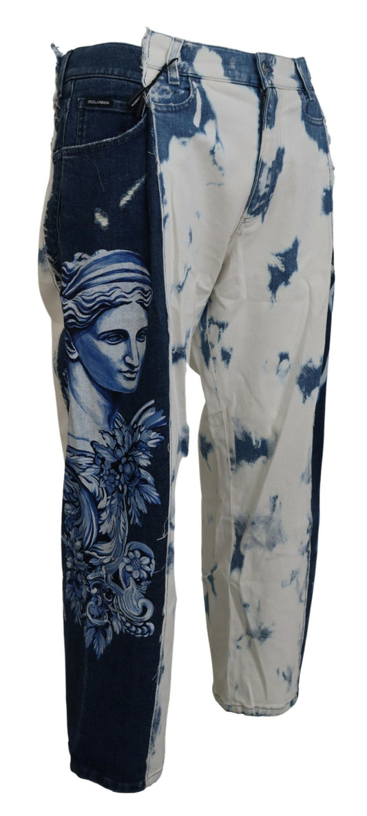 Elegant Loose Fit Denim Pants with Unique Print