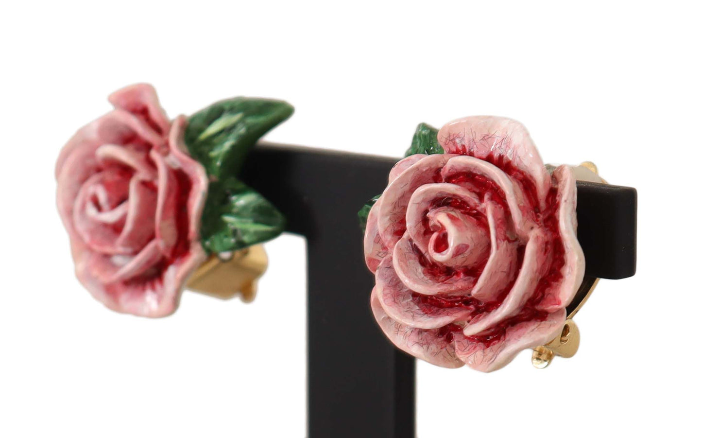 Enchanting Rose Clip Earrings in Pink and Gold