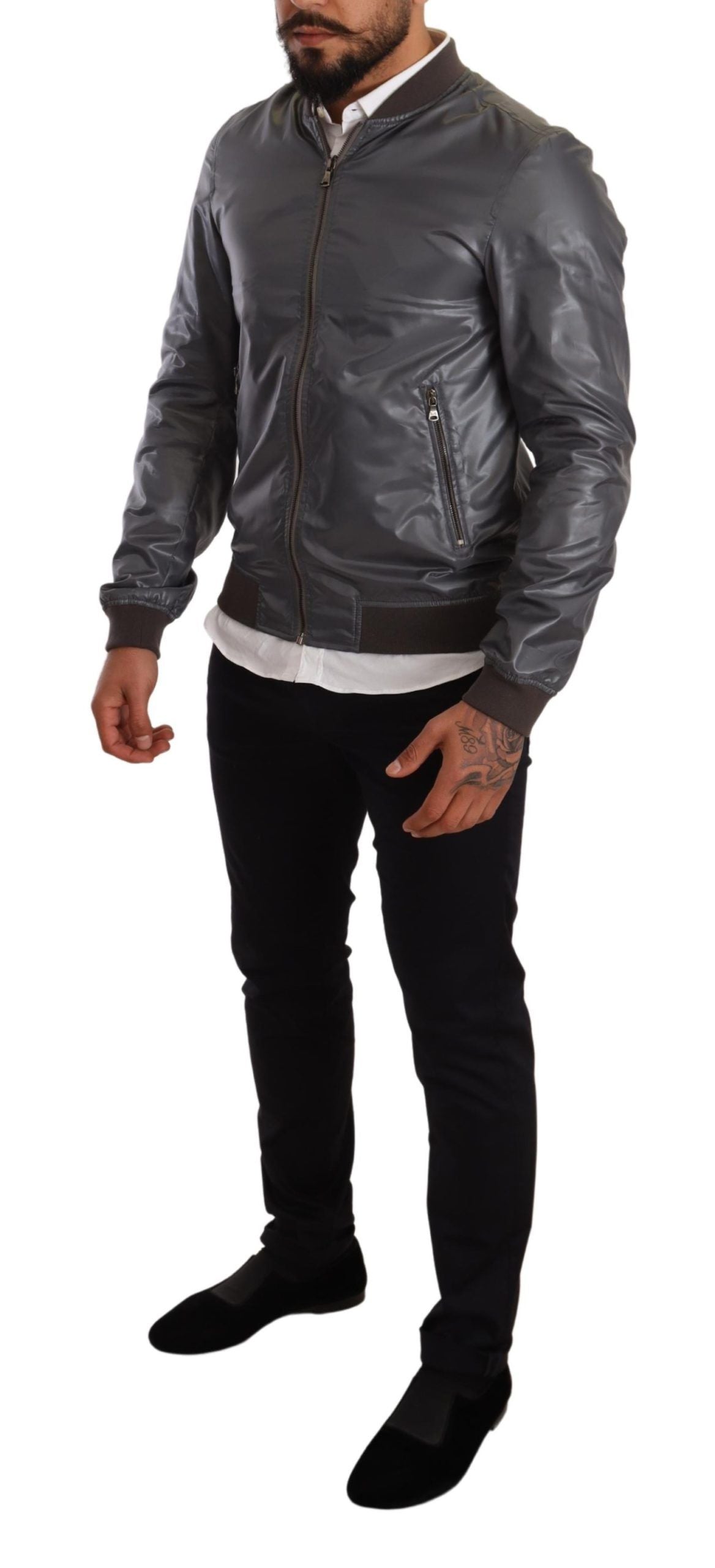 Elegant Gray Bomber Jacket for Men