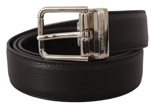 Elegant Black Leather Belt with Metal Buckle