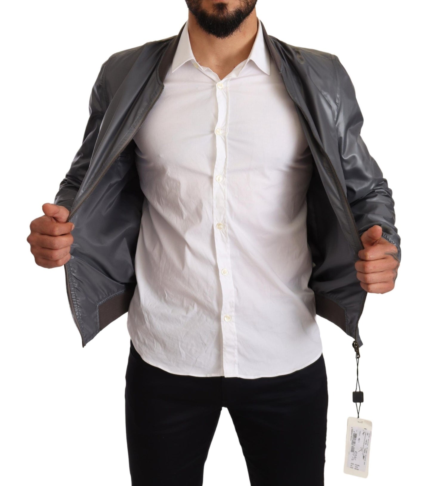 Elegant Gray Bomber Jacket for Men