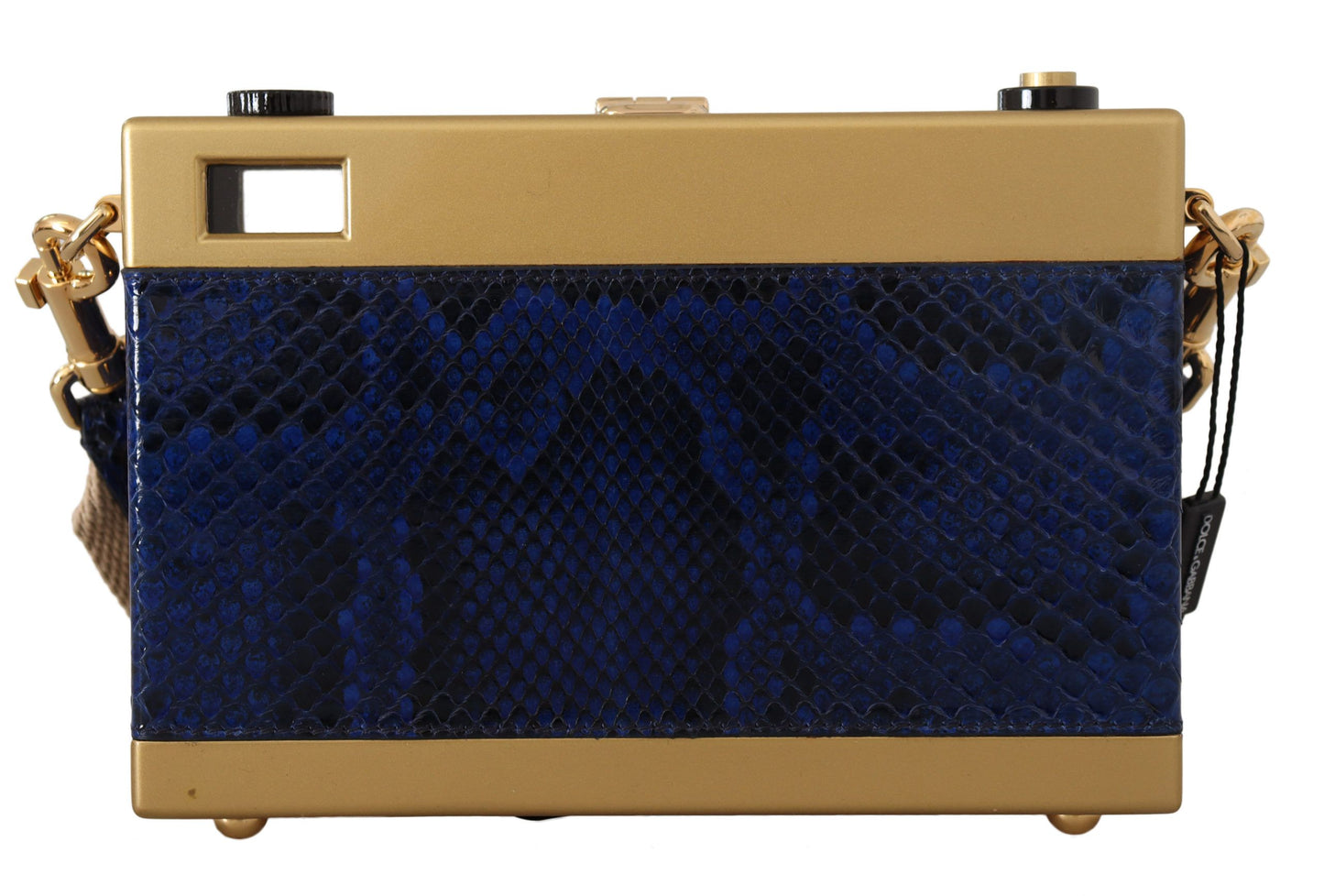 Elegant Blue Gold Wood Camera Box Bag