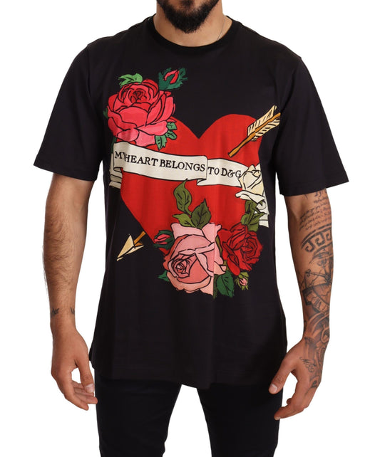 Heart Roses Print Crewneck Tee