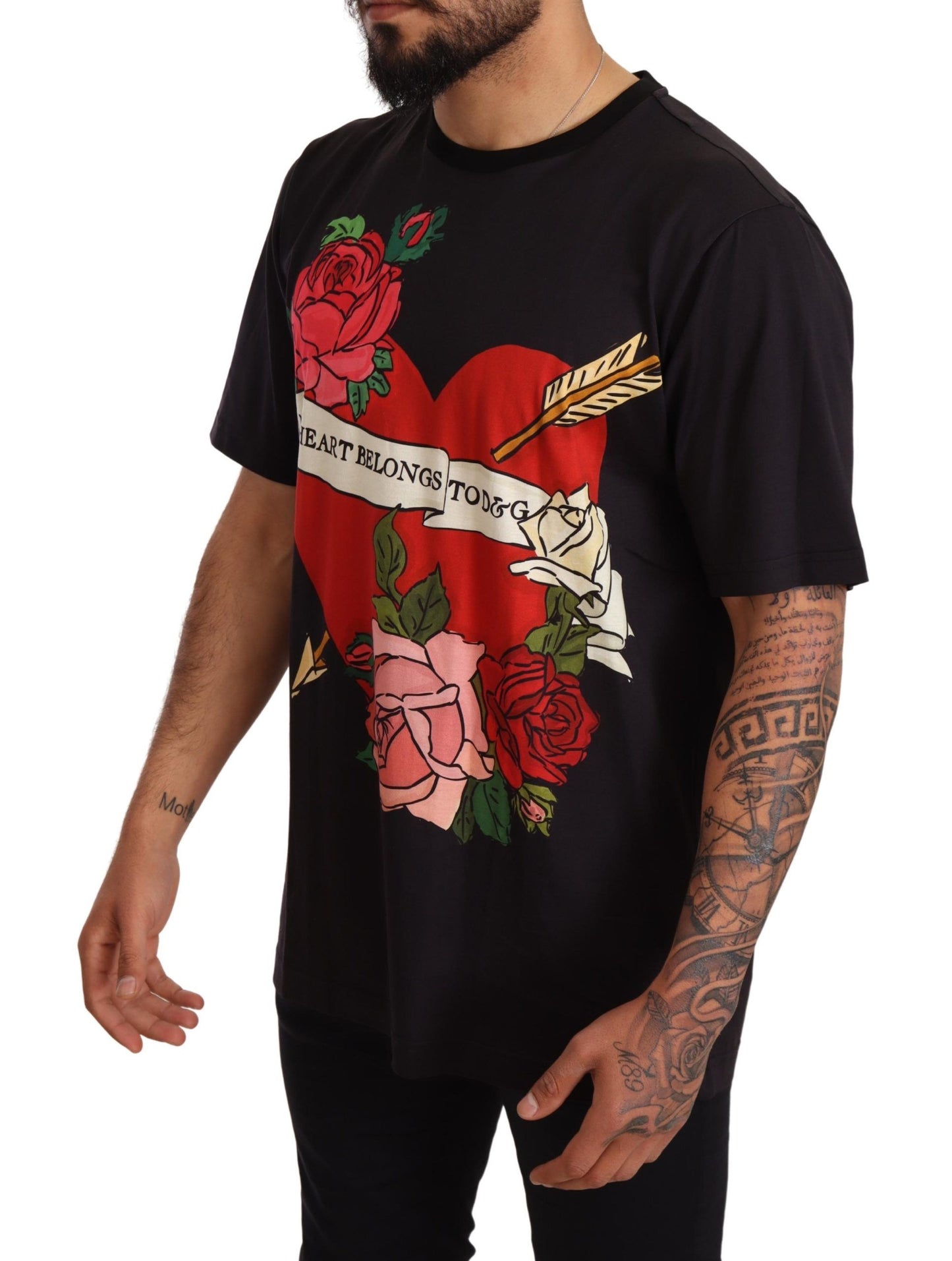 Heart Roses Print Crewneck Tee