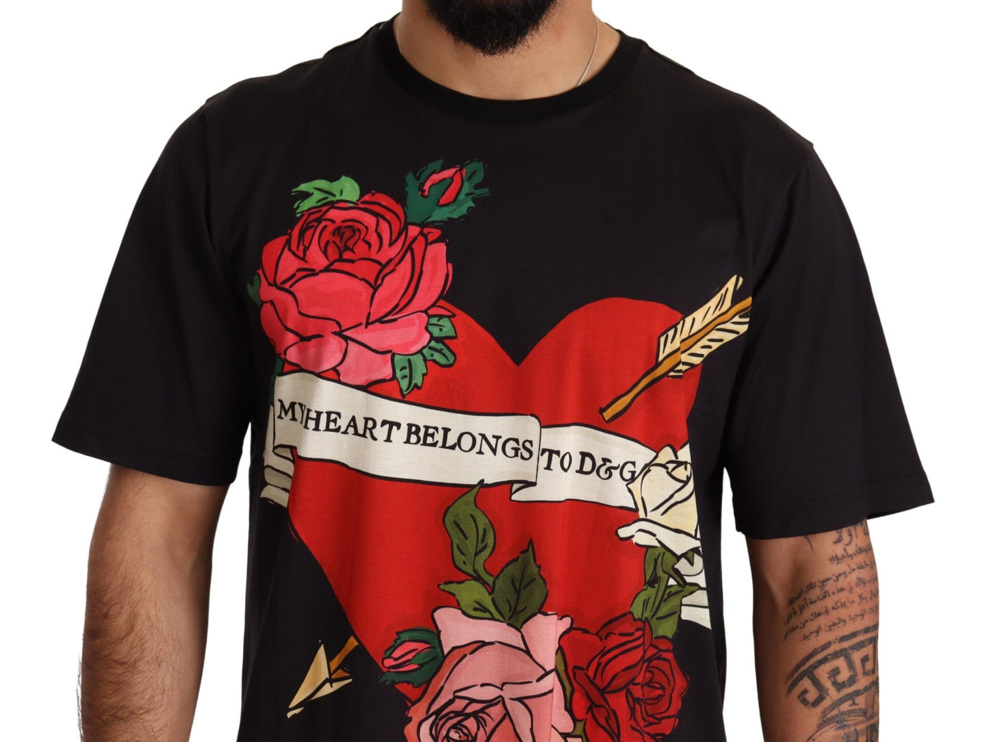 Heart Roses Print Crewneck Tee