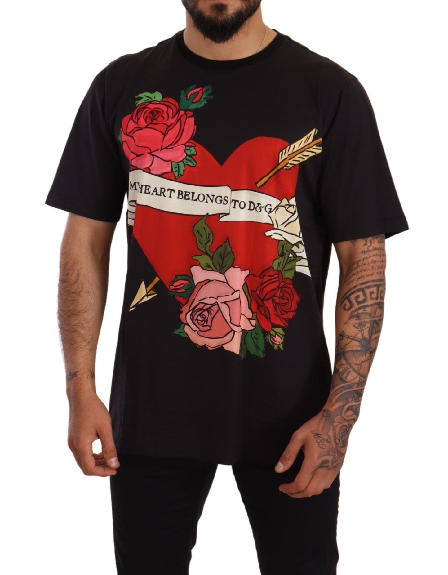 Heart Roses Print Crewneck Tee