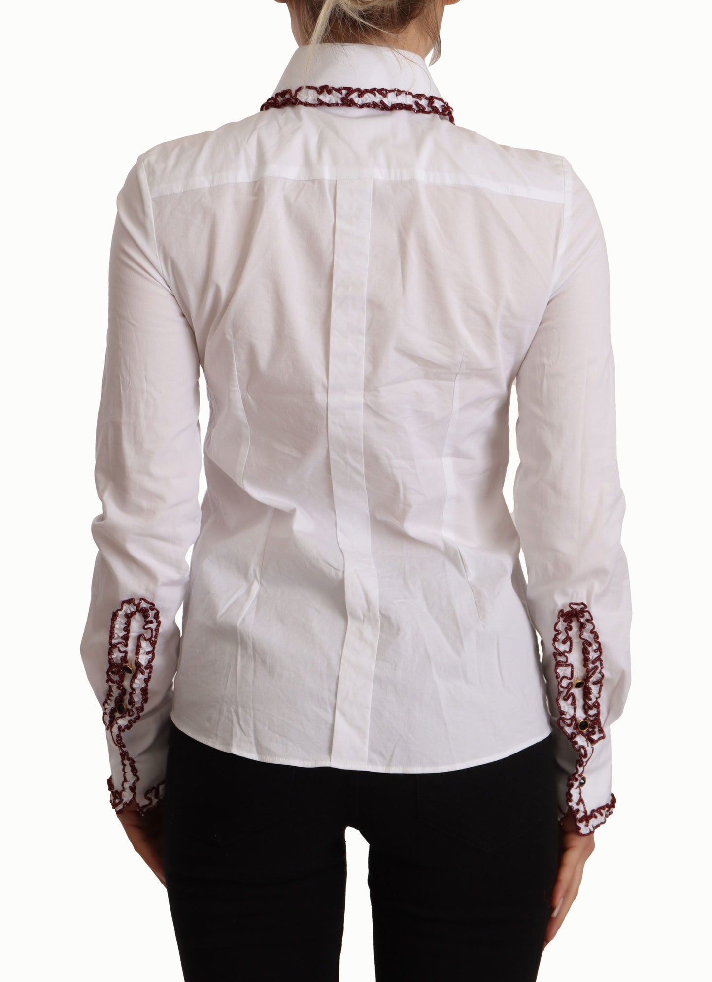 Elegant White Cotton Long Sleeve Polo Top