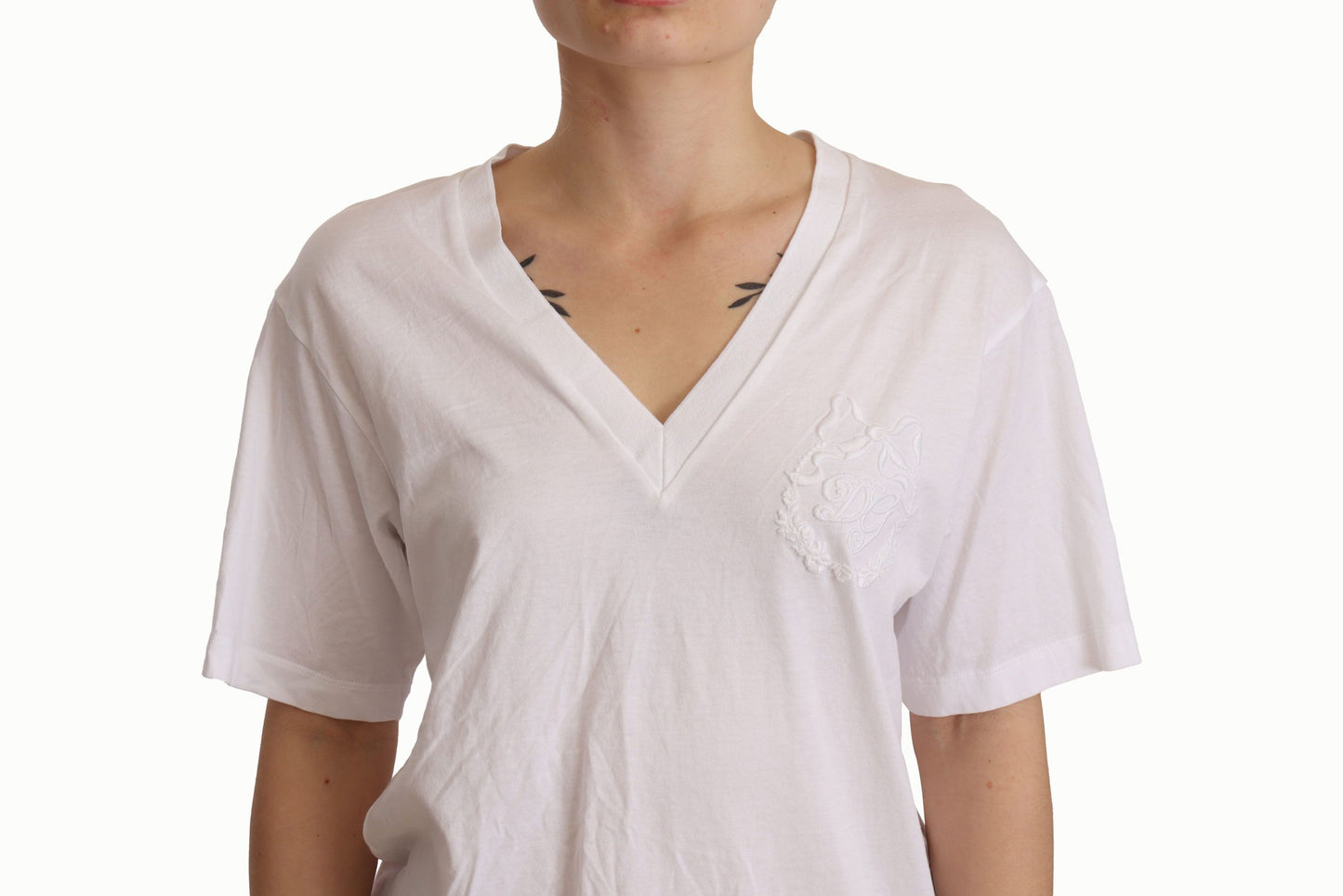 Elegant White V-Neck Cotton Tee