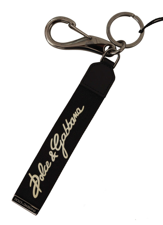 Elegant Black Polyester Logo Keyring